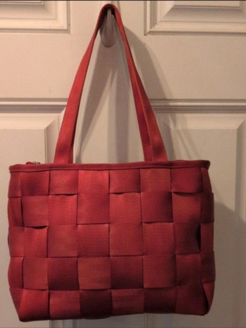 Authentic Harvey's Original Seatbelt Bag Red Woven Tote Vintage